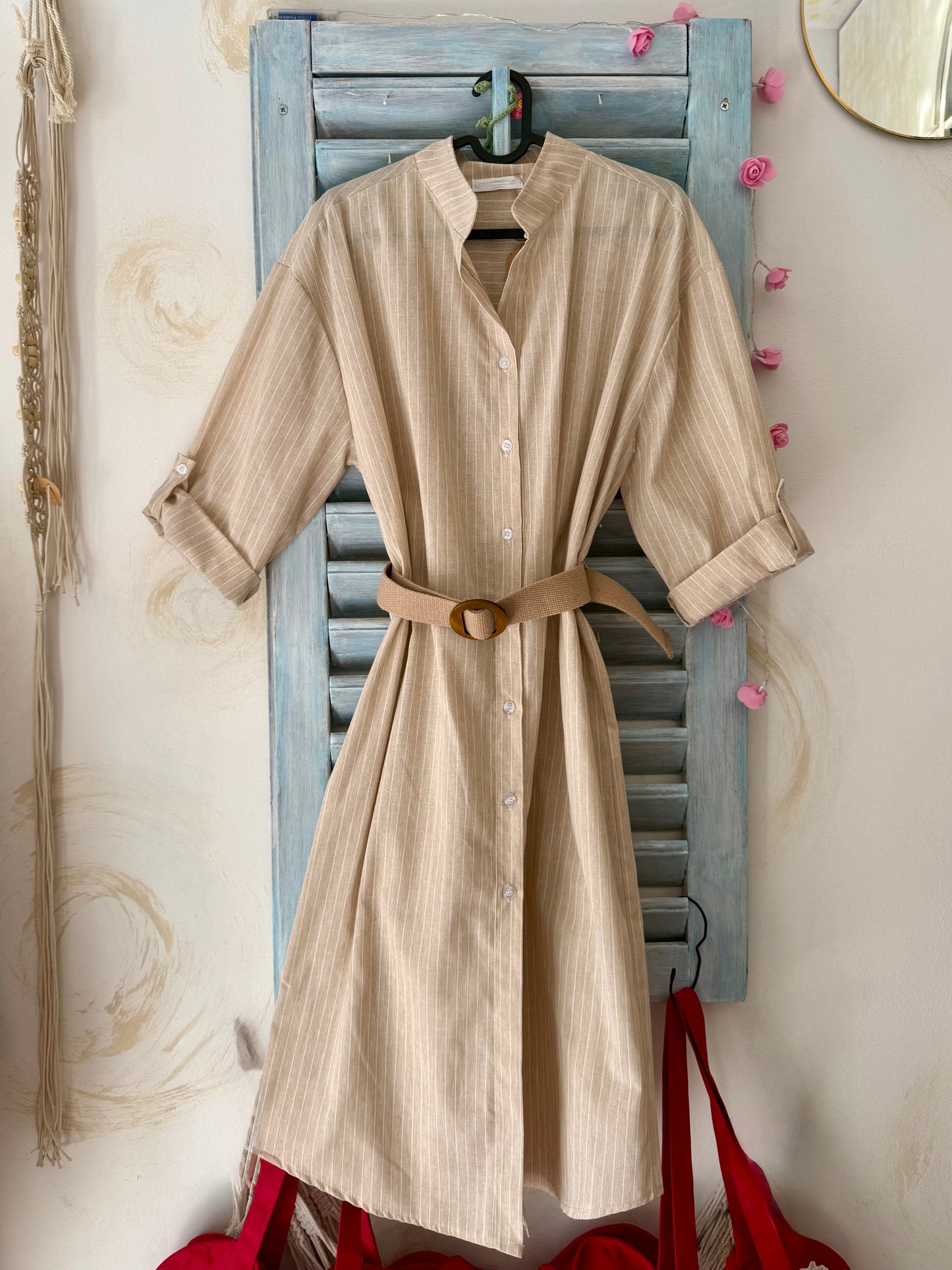 Haljina košulja Striped Beige