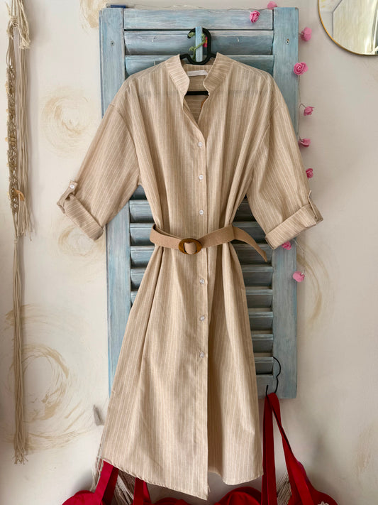 Haljina košulja Striped Beige